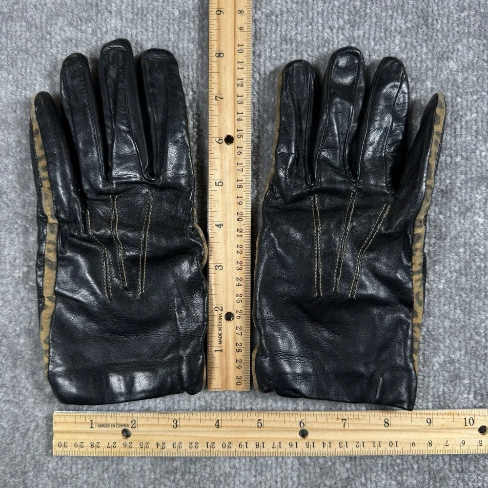 Leather Gloves Womens Black Cashmere Lambswool Blens Lined Animal Print